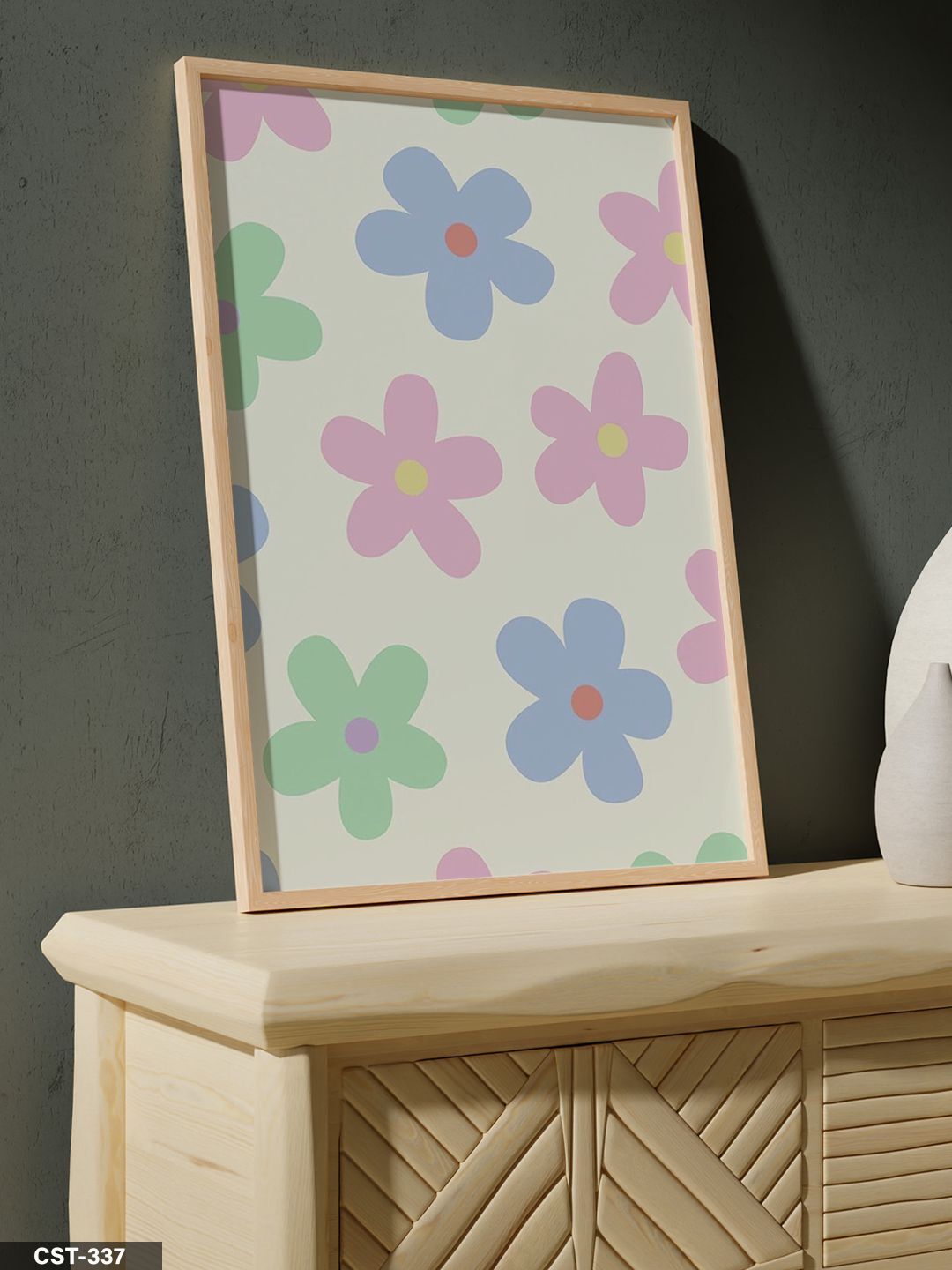 Renkli Çiçekler Tek Parça Ahşap Çerçeveli Tablo Naturel - 20 x 30 CM