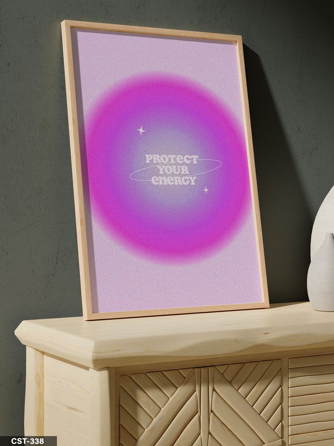 Protect Your Energy, Enejinizi Koruyun Tek Parça Ahşap Çerçeveli Tablo Naturel - 20 x 30 CM
