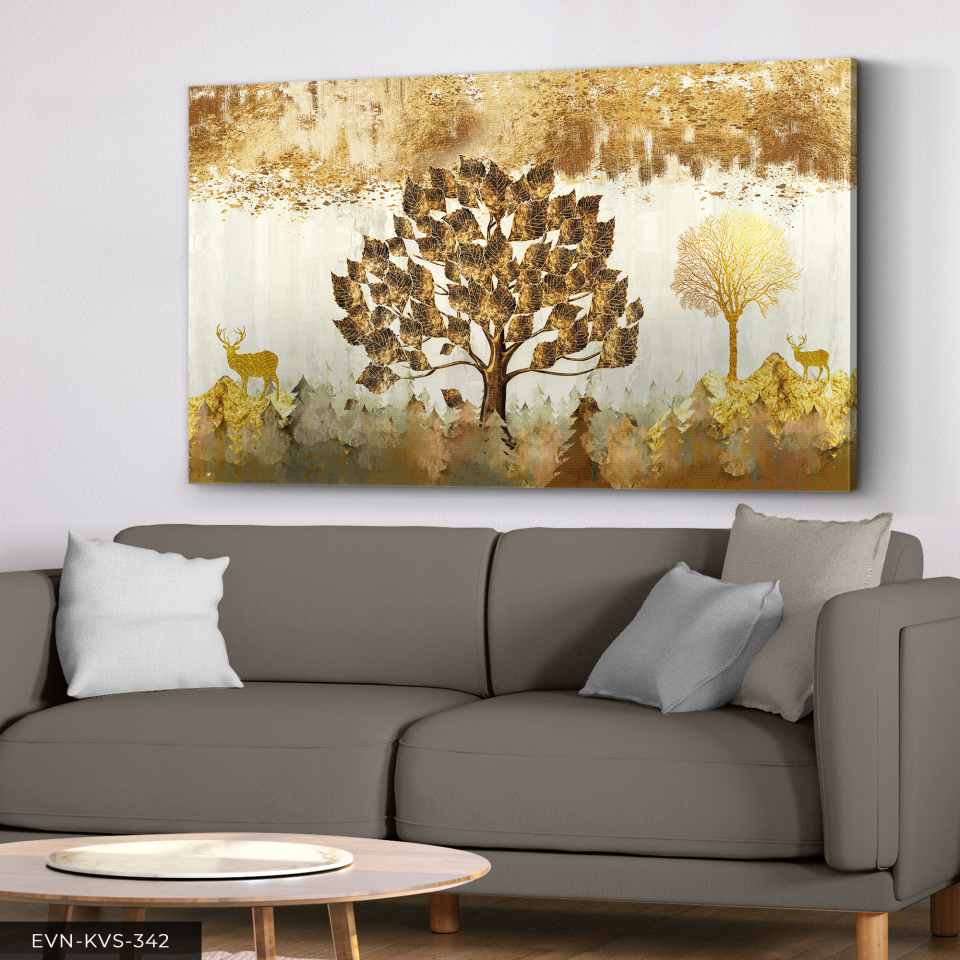 Altın Doğanın Sükuneti Tek Parça Kanvas - Canvas Tablo 140 x 90 CM - Çok Renkli