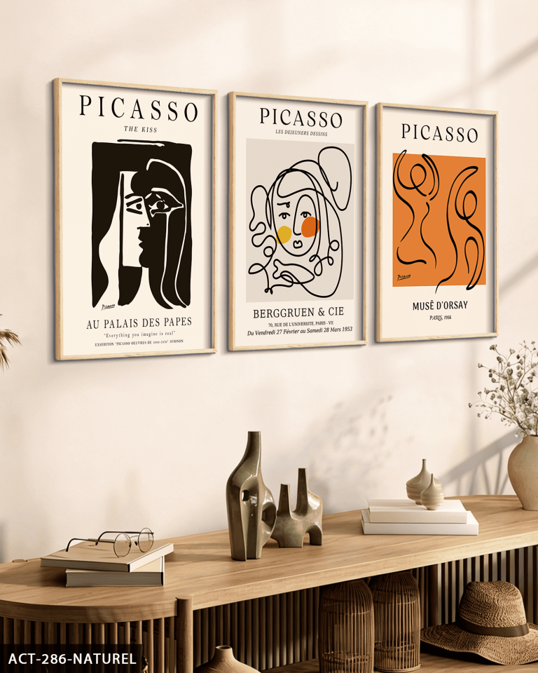 Picasso Eserleri 3 Parça Ahşap Çerçeveli Tablo ACT Naturel - 50 x 70 CM