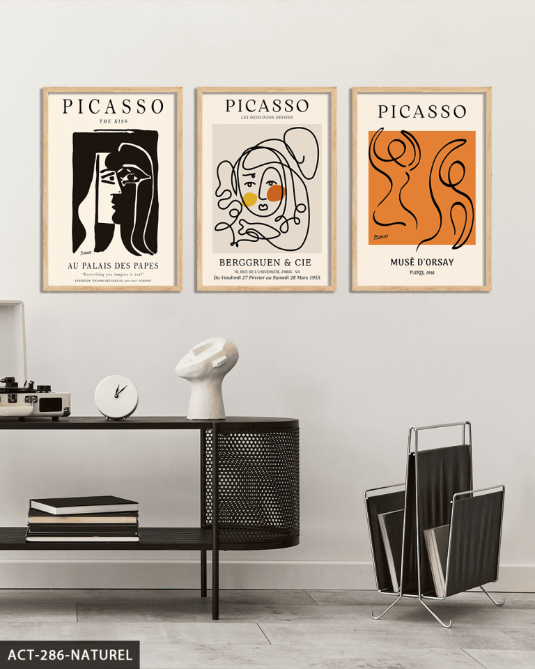 Picasso Eserleri 3 Parça Ahşap Çerçeveli Tablo ACT Naturel - 50 x 70 CM