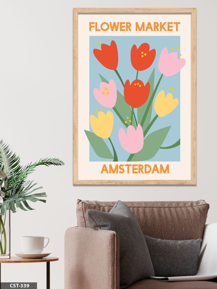 Flower Market Amsterdam Tek Parça Ahşap Çerçeveli Tablo Naturel - 20 x 30 CM