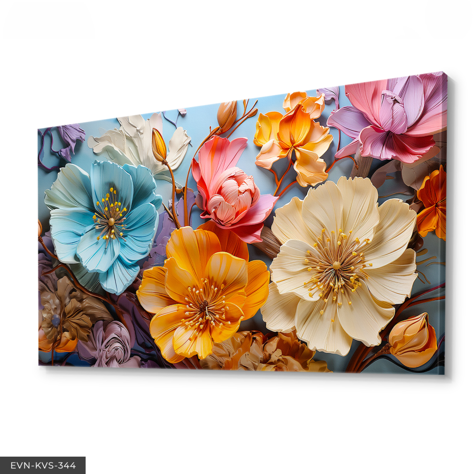 Renkli Çiçekler Tek Parça Kanvas - Canvas Tablo 140 x 90 CM - Çok Renkli