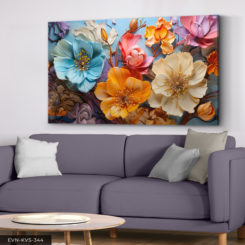 Renkli Çiçekler Tek Parça Kanvas - Canvas Tablo 40 x 30 CM - Çok Renkli