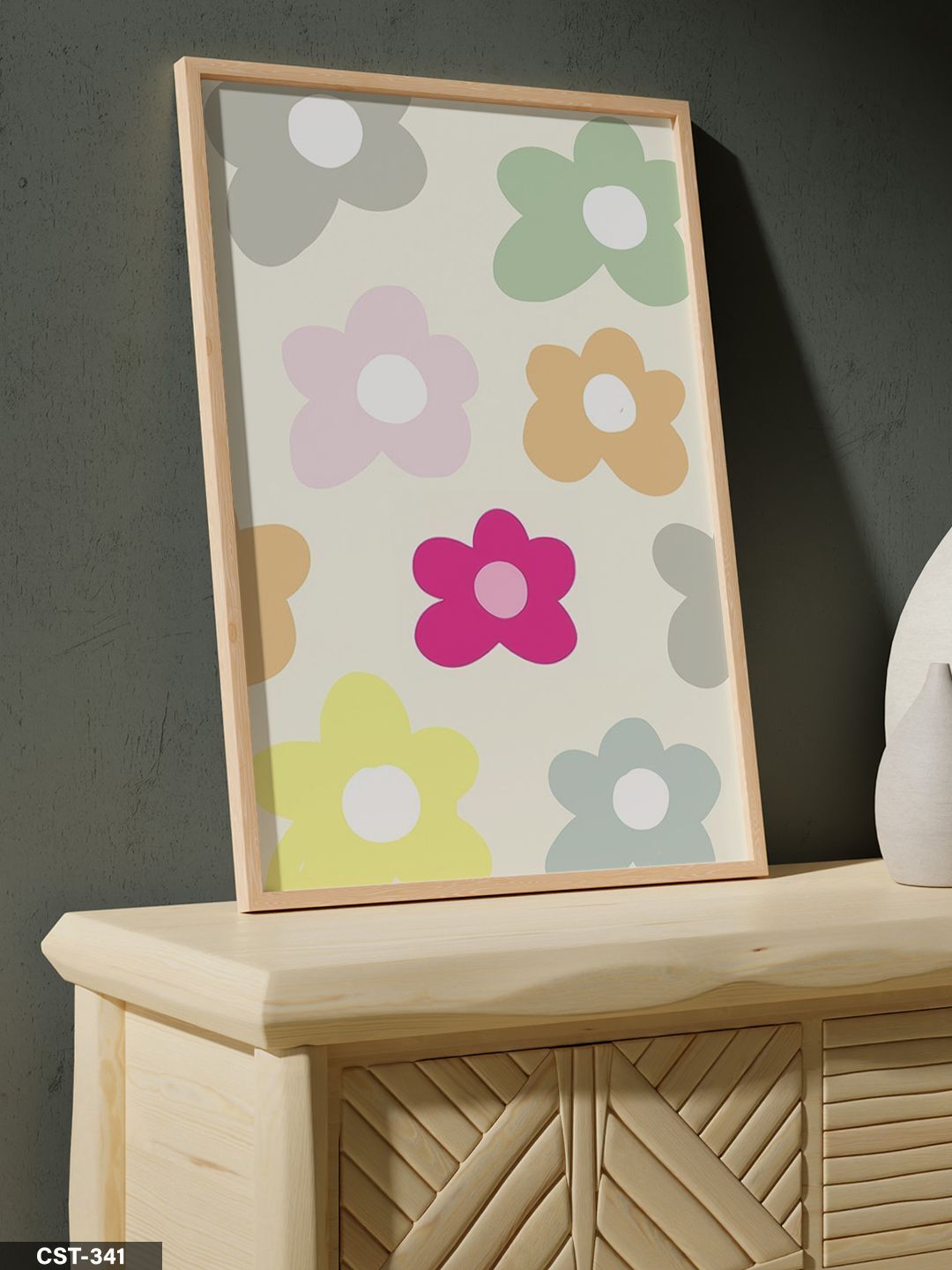 Renkli Çiçekler Tek Parça Ahşap Çerçeveli Tablo Naturel - 20 x 30 CM