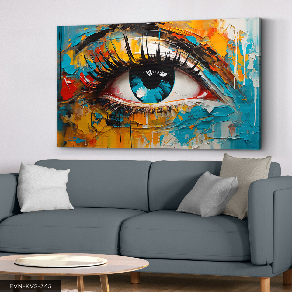 Renkli Soyut Göz  Tek Parça Kanvas - Canvas Tablo 40 x 30 CM - Çok Renkli