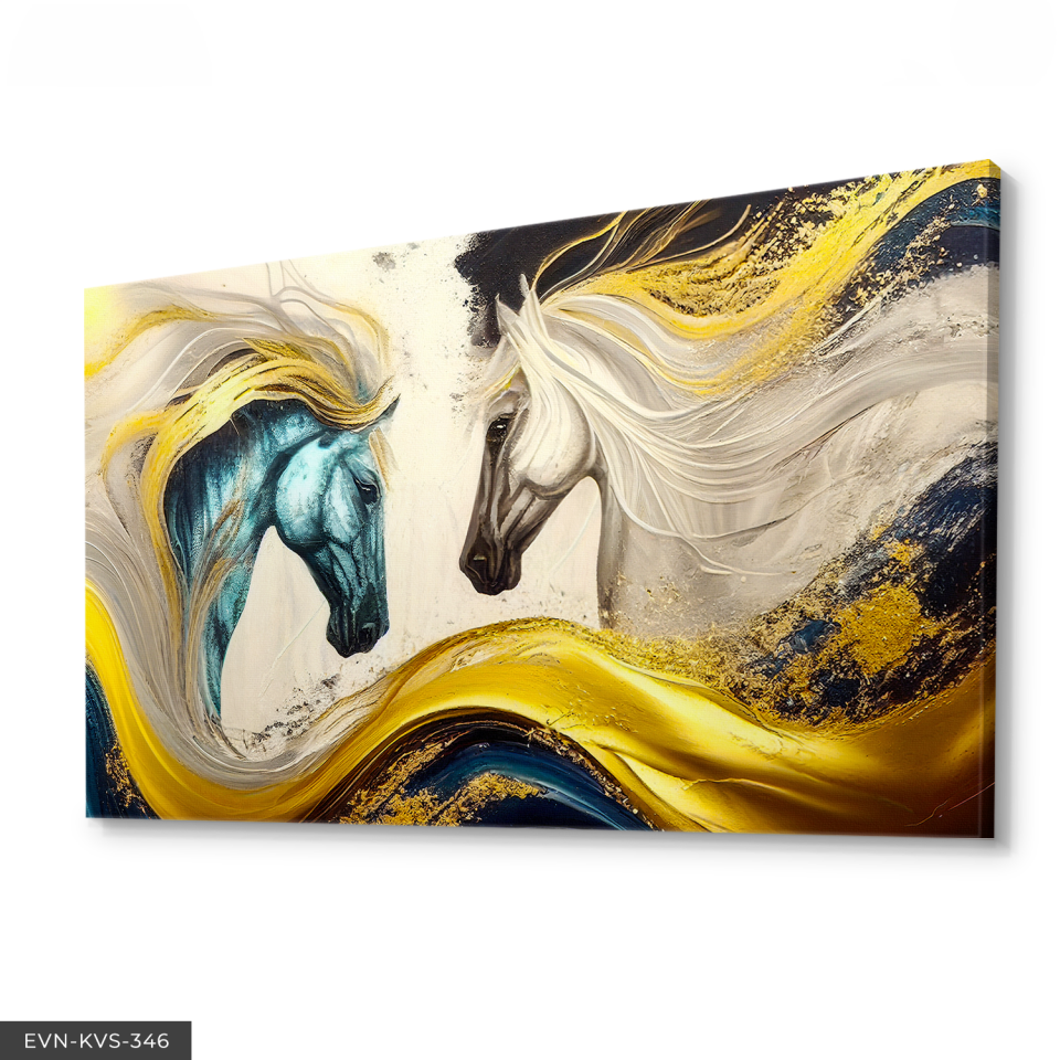 Soyut Atlar Renkli ve Dinamik Tek Parça Kanvas - Canvas Tablo 140 x 90 CM - Çok Renkli