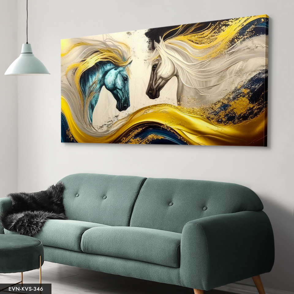 Soyut Atlar Renkli ve Dinamik Tek Parça Kanvas - Canvas Tablo 140 x 90 CM - Çok Renkli