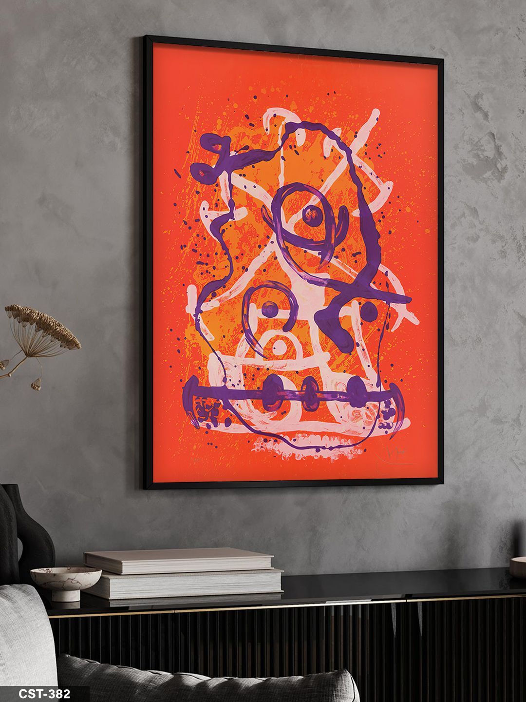 Fırça Darbeleri Tek Parça Ahşap Çerçeveli Tablo Siyah - 30 x 40 CM