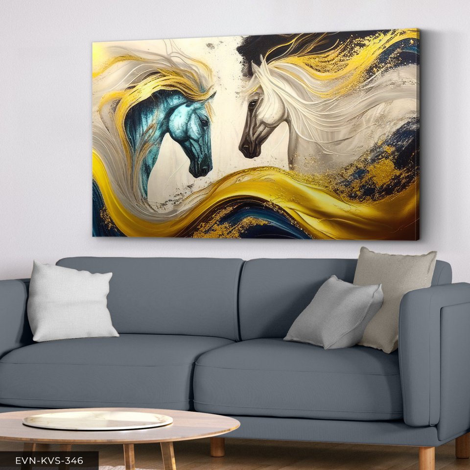 Soyut Atlar Renkli ve Dinamik Tek Parça Kanvas - Canvas Tablo 140 x 90 CM - Çok Renkli