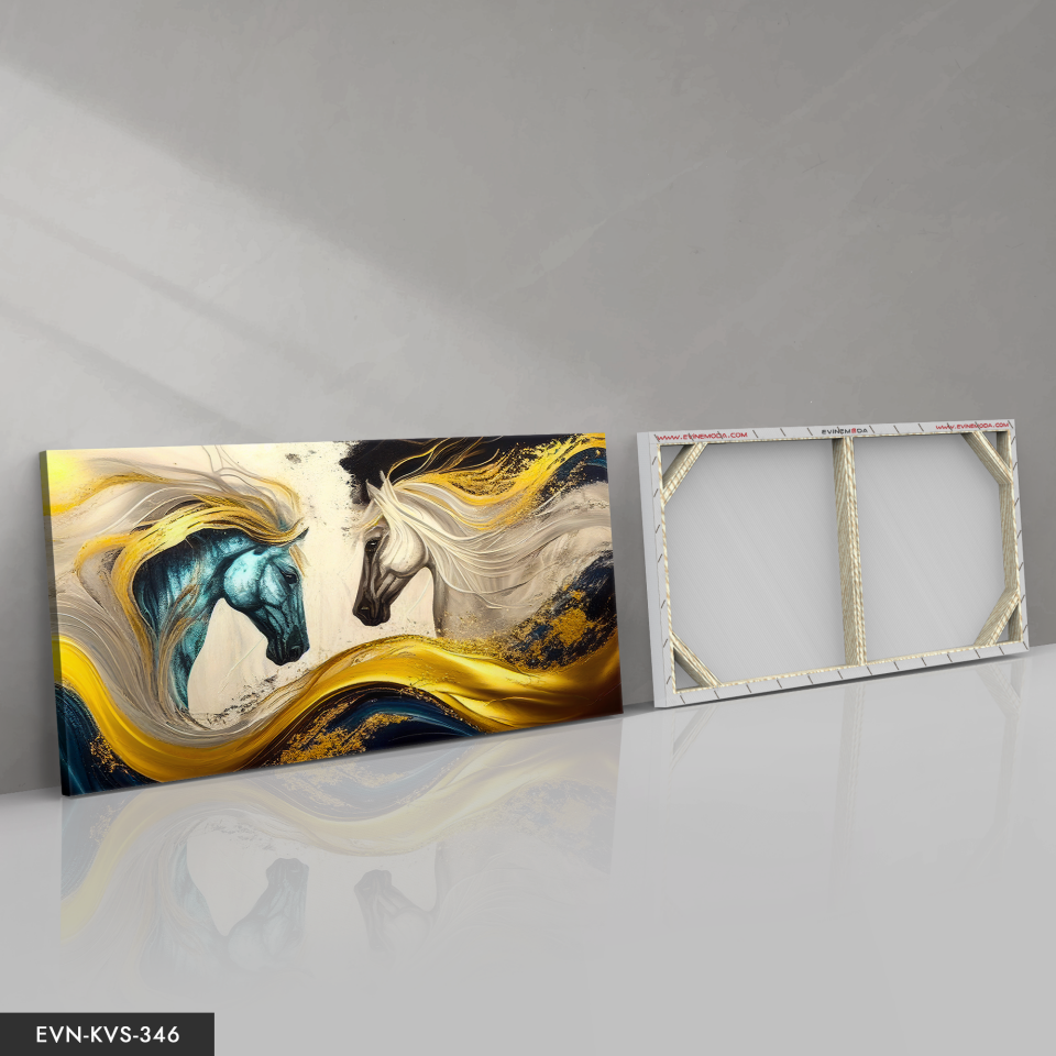 Soyut Atlar Renkli ve Dinamik Tek Parça Kanvas - Canvas Tablo 140 x 90 CM - Çok Renkli