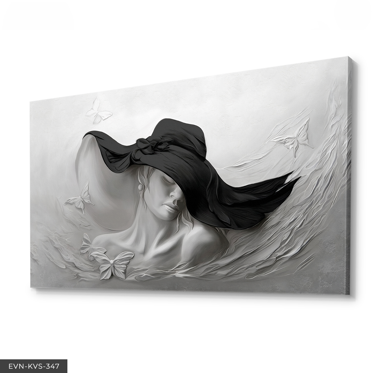 Siyah Şapkalı Kadın Yağlı Boya Görünümlü Tek Parça Kanvas - Canvas Tablo 40 x 30 CM - Çok Renkli