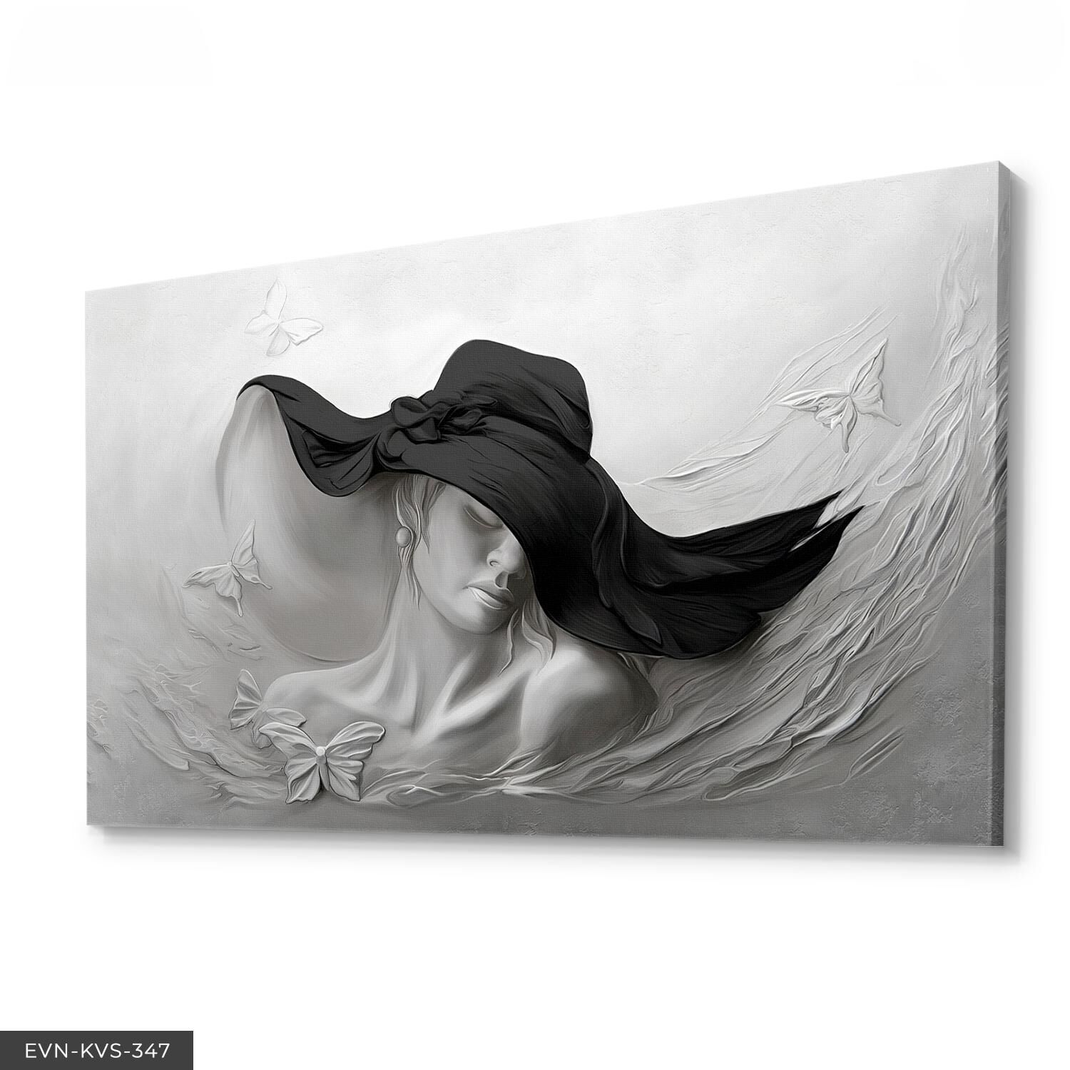 Siyah Şapkalı Kadın Yağlı Boya Görünümlü Tek Parça Kanvas - Canvas Tablo 40 x 30 CM - Çok Renkli