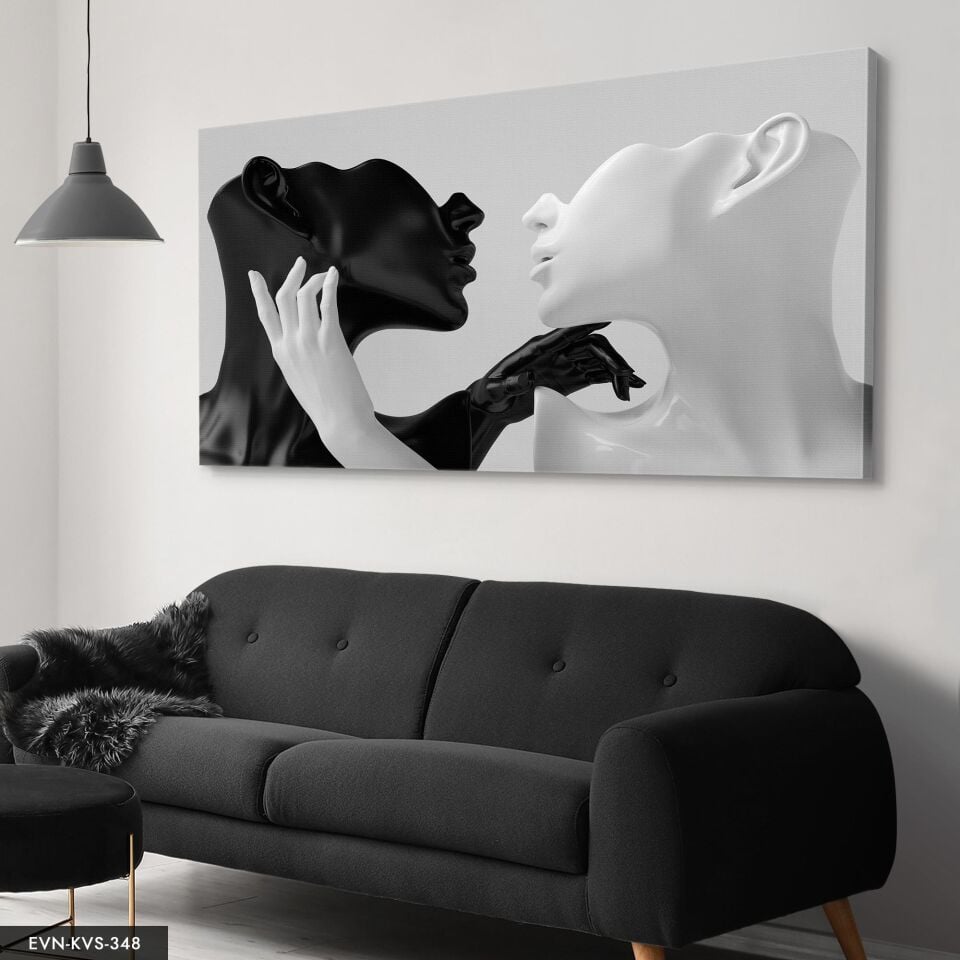 Siyah Beyaz Heykel Sanatsal Soyut Tek Parça Kanvas - Canvas Tablo