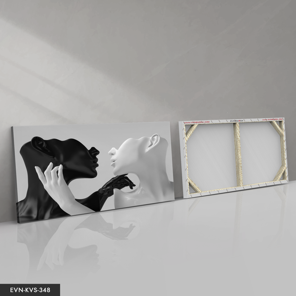 Siyah Beyaz Heykel Sanatsal Soyut Tek Parça Kanvas - Canvas Tablo 140 x 90 CM - Çok Renkli