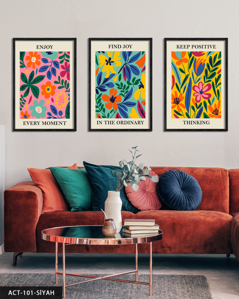 Botanik Poster 3 Parça Ahşap Çerçeveli Tablo ACT Siyah - 30 x 40 CM