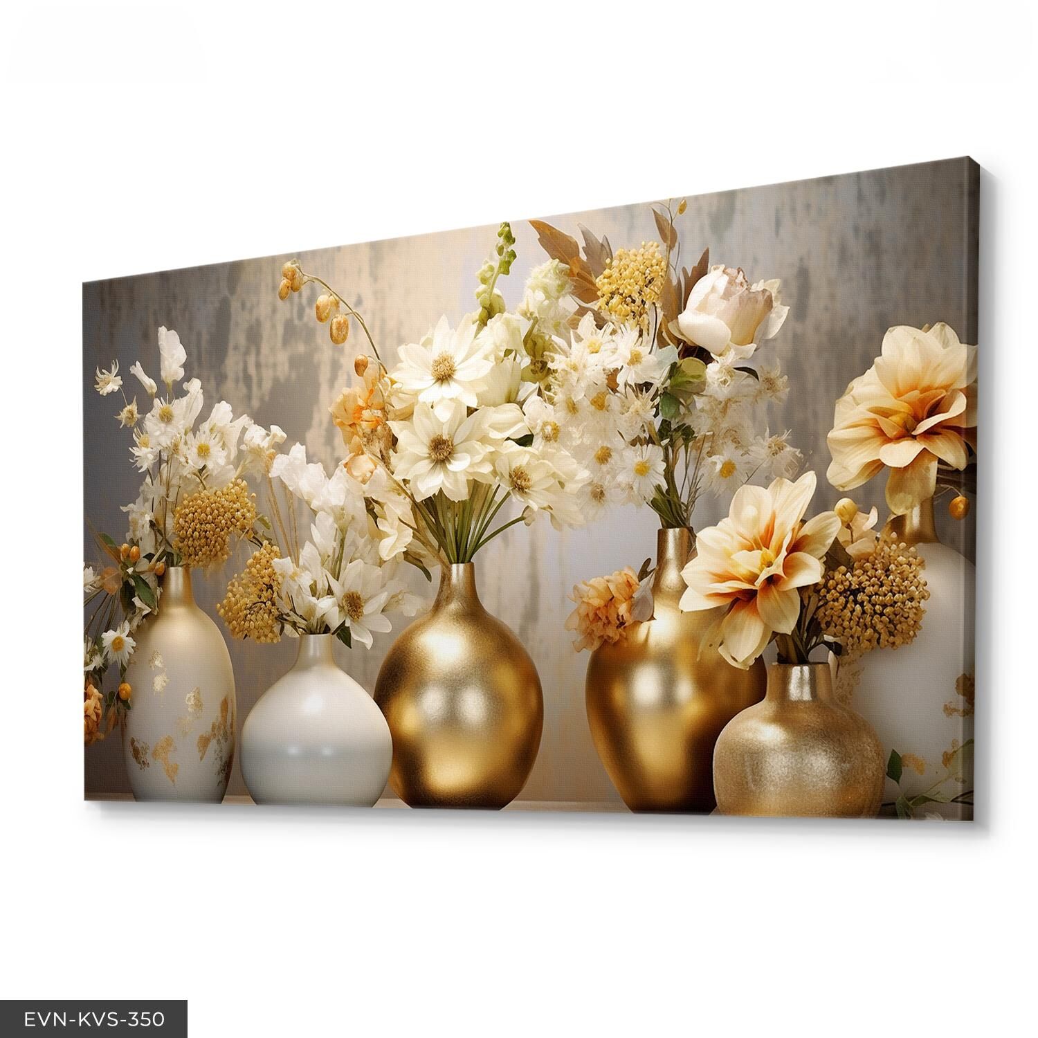 Gold Vazoda Çiçekler Tek Parça Kanvas - Canvas Tablo