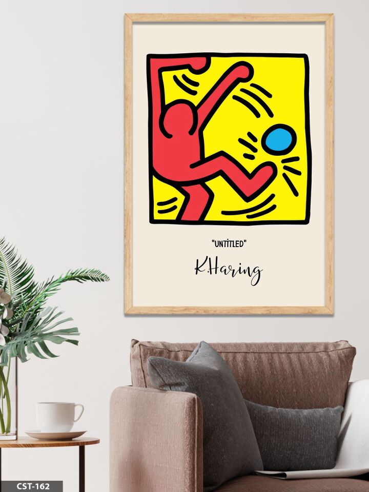 Keith Haring Untitled Tek Parça Ahşap Çerçeveli Tablo Naturel - 40 x 60 CM