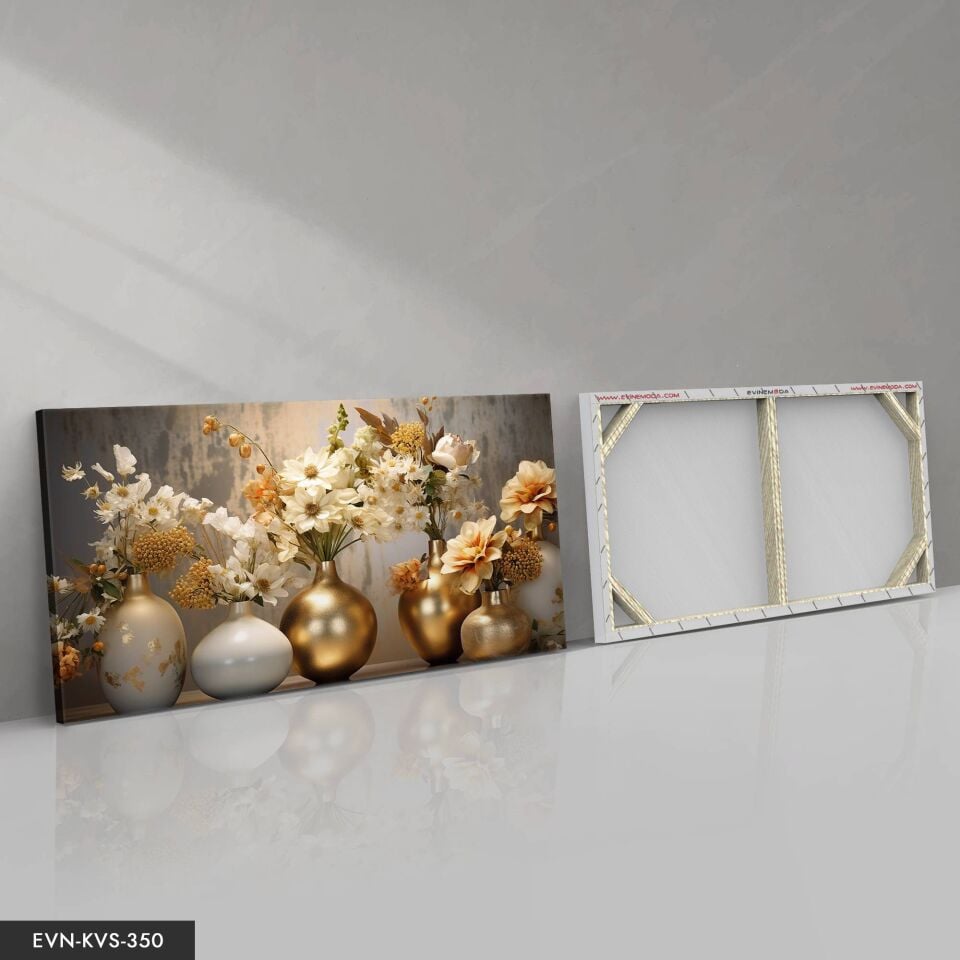 Gold Vazoda Çiçekler Tek Parça Kanvas - Canvas Tablo