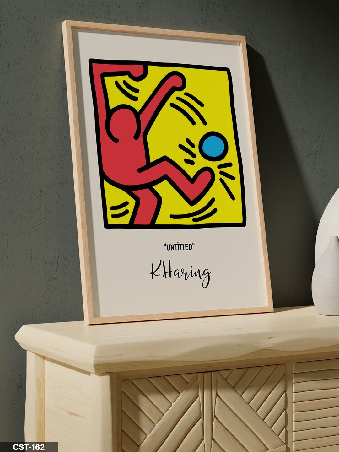 Keith Haring Untitled Tek Parça Ahşap Çerçeveli Tablo Naturel - 40 x 60 CM