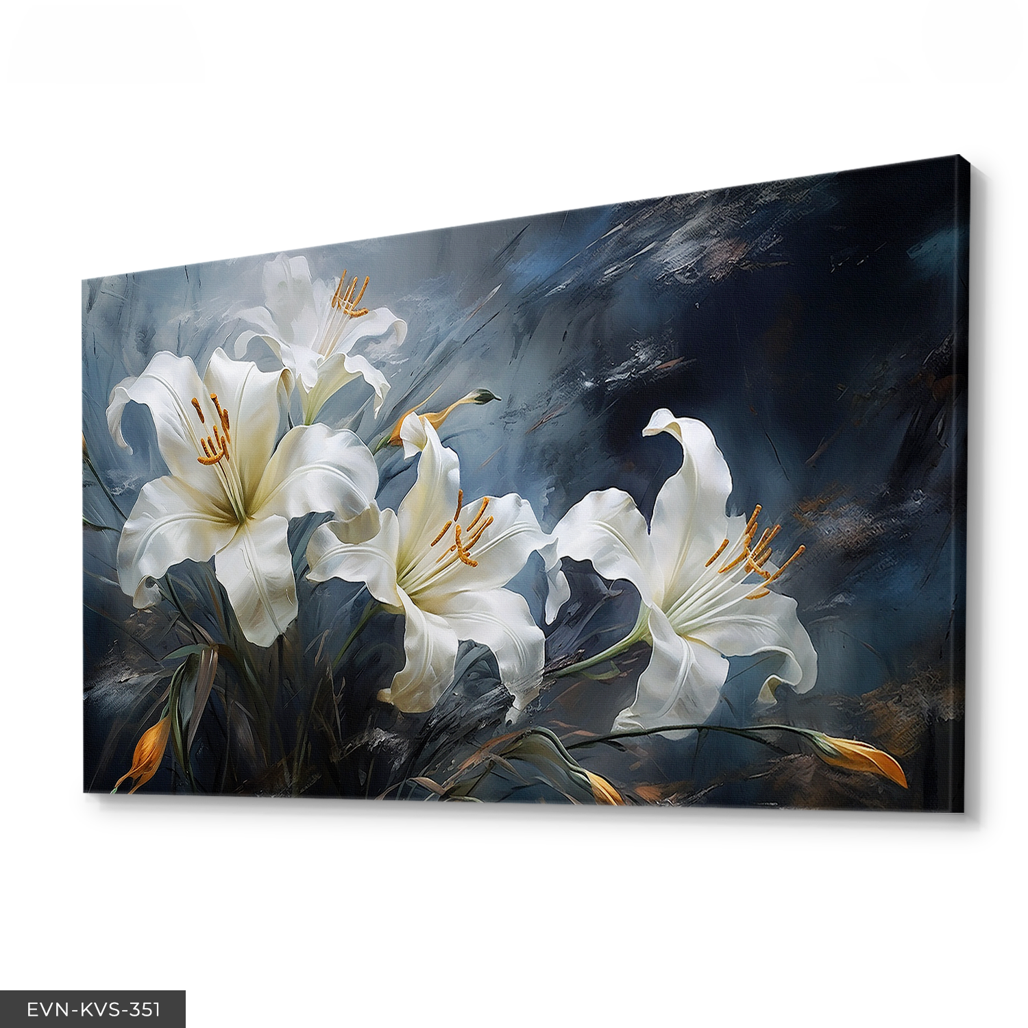 Beyaz Zambaklar Dinamik ve Soyut Sanat Tek Parça Kanvas - Canvas Tablo 40 x 30 CM - Çok Renkli