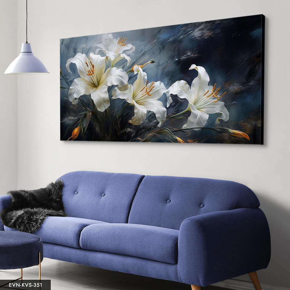 Beyaz Zambaklar Dinamik ve Soyut Sanat Tek Parça Kanvas - Canvas Tablo 40 x 30 CM - Çok Renkli