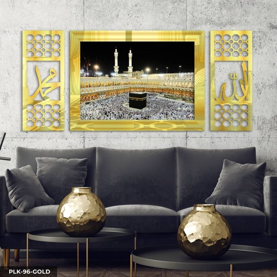 Kabe Yan Dekorlu 3 Parça Pleksi Tablo DKRPLK 130 x 25 CM - Gold