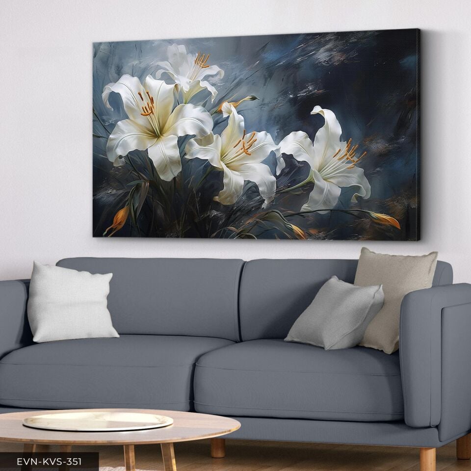 Beyaz Zambaklar Dinamik ve Soyut Sanat Tek Parça Kanvas - Canvas Tablo
