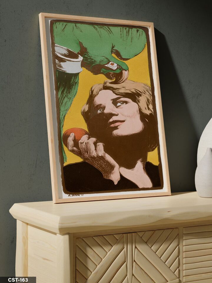Papağan Adam Tek Parça Ahşap Çerçeveli Tablo Naturel - 40 x 60 CM
