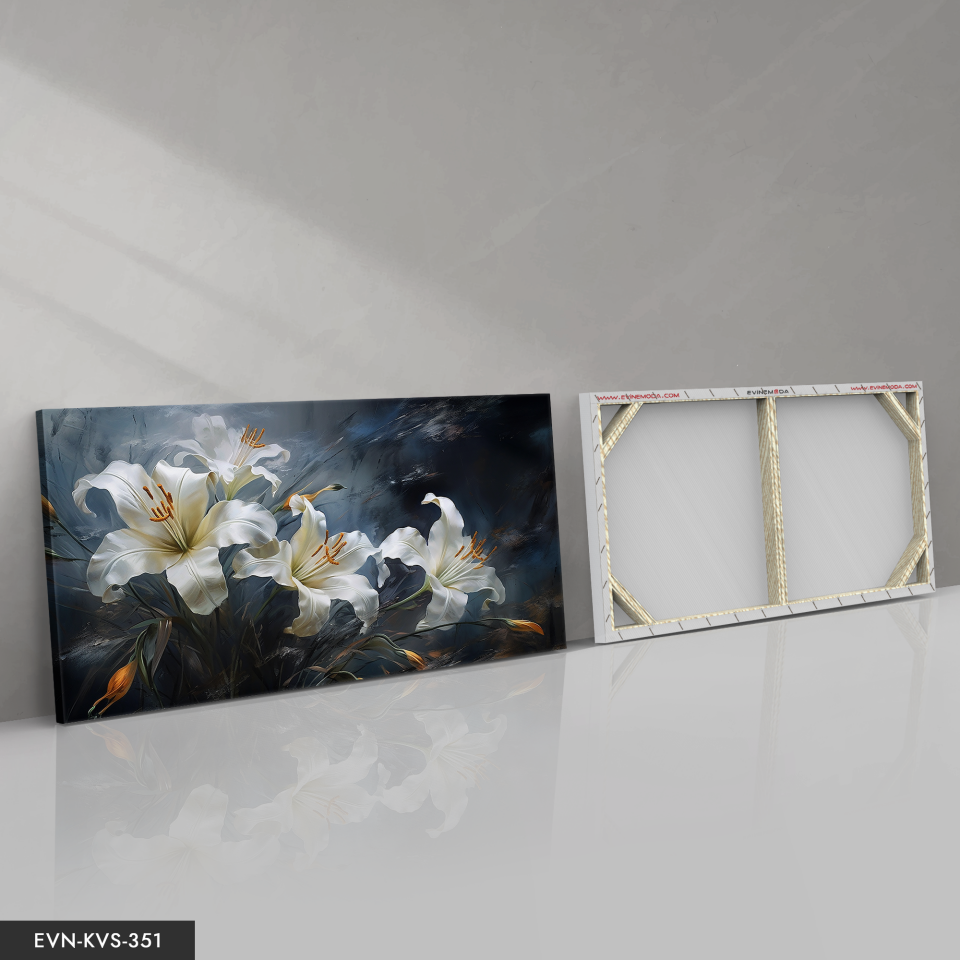 Beyaz Zambaklar Dinamik ve Soyut Sanat Tek Parça Kanvas - Canvas Tablo 40 x 30 CM - Çok Renkli