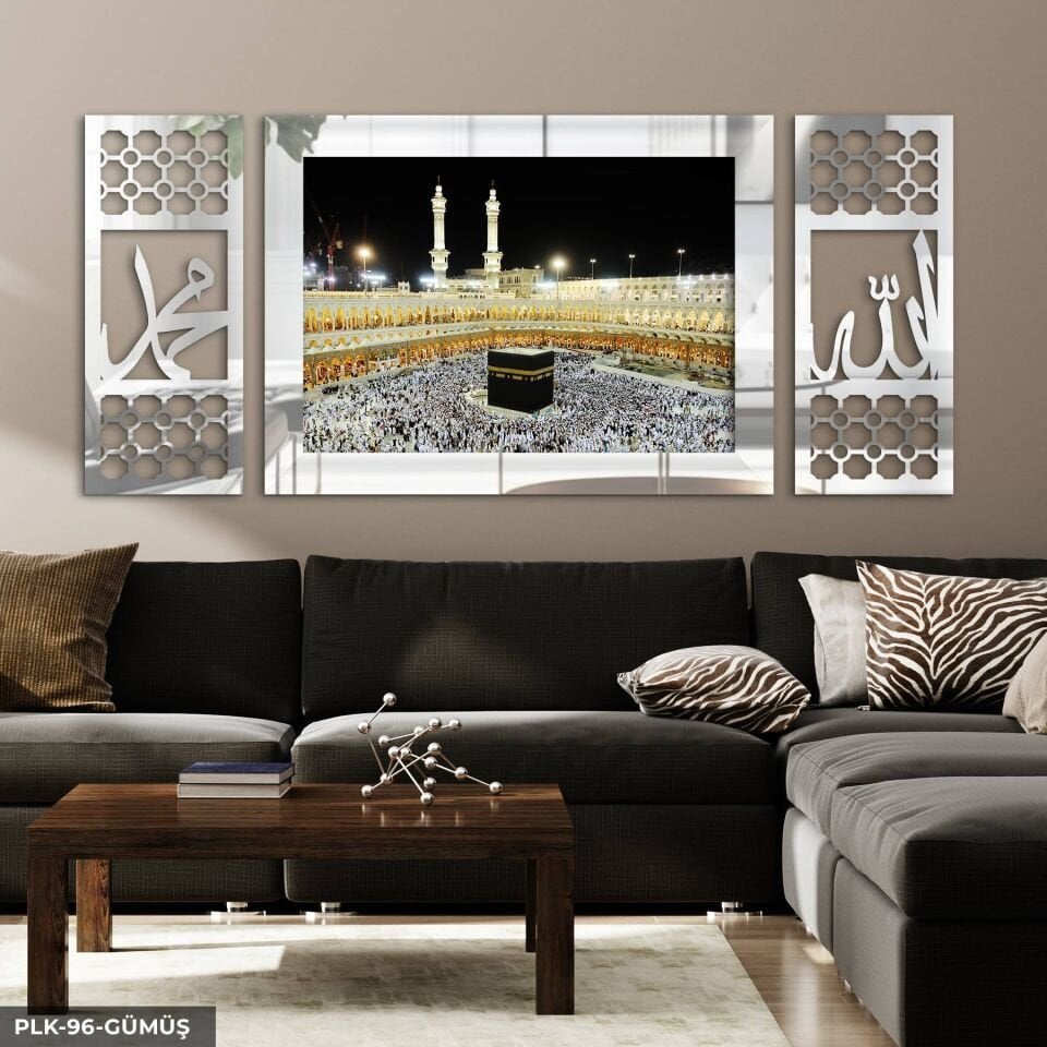 Kabe Yan Dekorlu 3 Parça Pleksi Tablo DKRPLK 130 x 25 CM - Gümüş