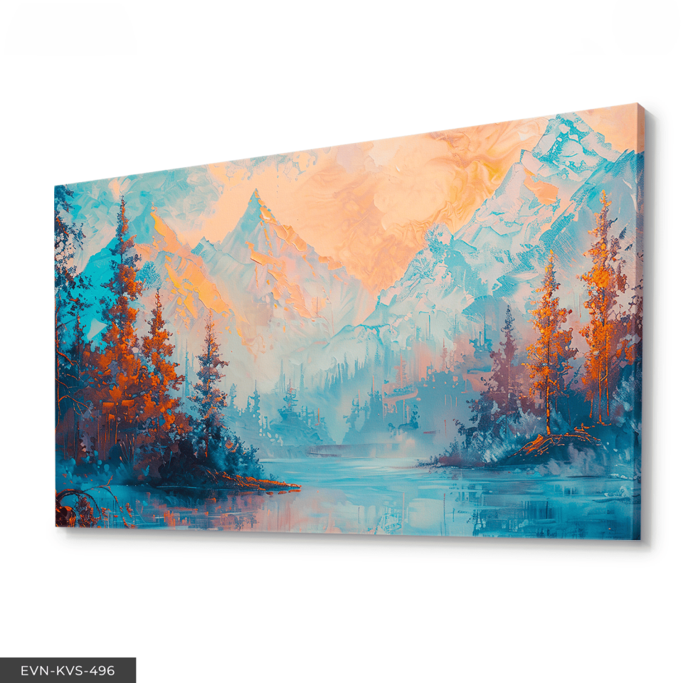 Yağlı Boya Görünümlü Doğa Manzarası Tek Parça Kanvas - Canvas Tablo 65 x 45 CM - Çok Renkli