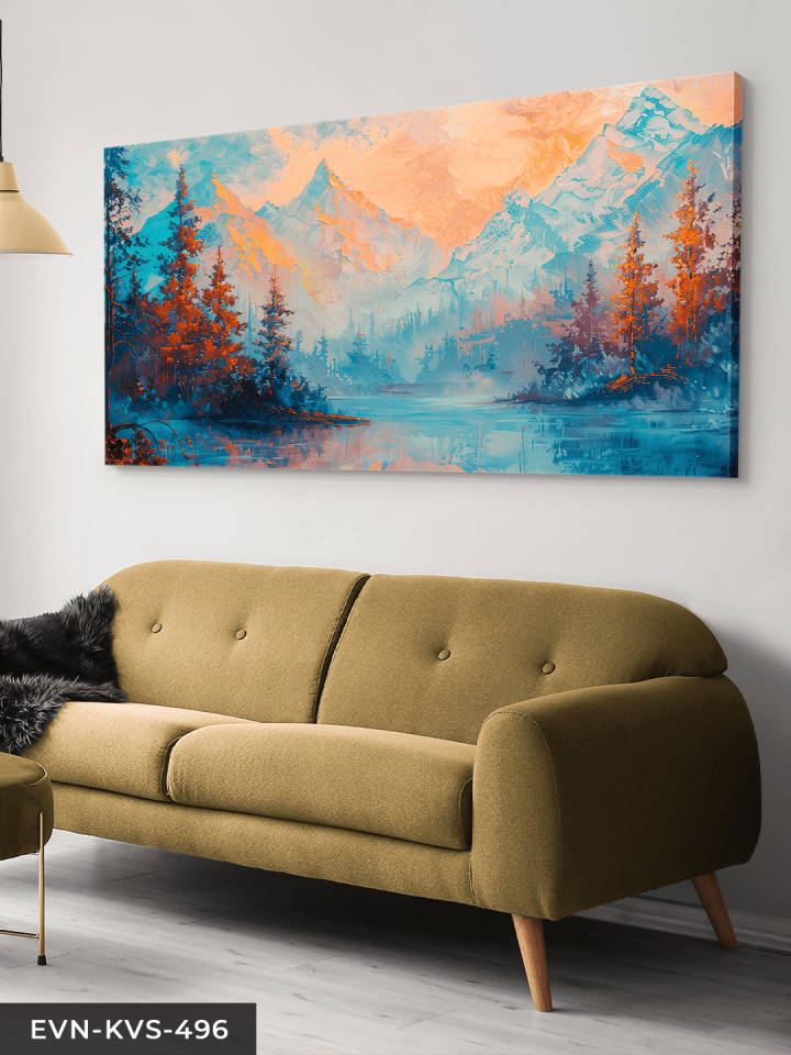 Yağlı Boya Görünümlü Doğa Manzarası Tek Parça Kanvas - Canvas Tablo 65 x 45 CM - Çok Renkli