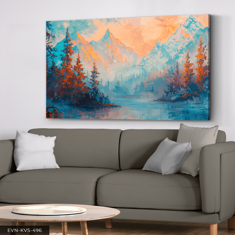 Yağlı Boya Görünümlü Doğa Manzarası Tek Parça Kanvas - Canvas Tablo 65 x 45 CM - Çok Renkli