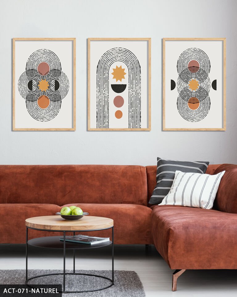 Soyut Desenler 3 Parça Ahşap Çerçeveli Tablo Naturel - 20 x 30 CM