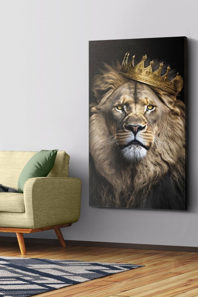 Aslan Kral Tek Parça Kanvas - Canvas Tablo 140 x 90 CM - Çok Renkli