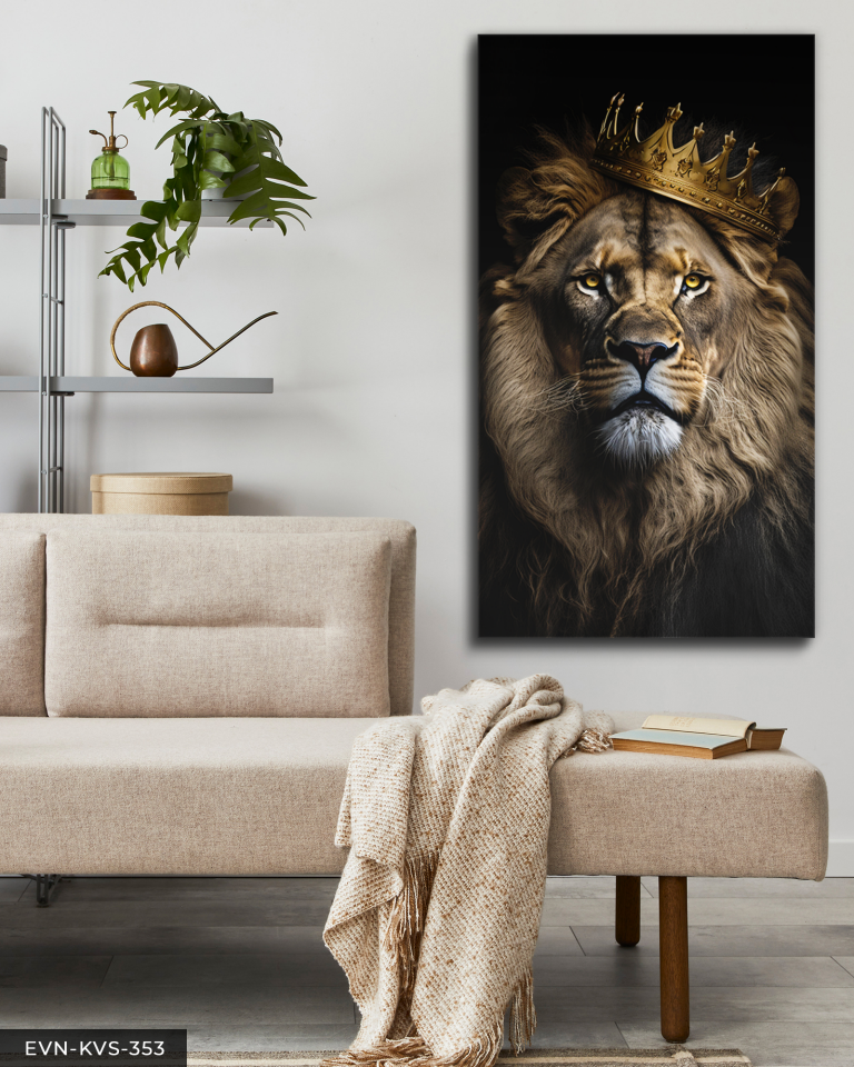 Aslan Kral Tek Parça Kanvas - Canvas Tablo 140 x 90 CM - Çok Renkli