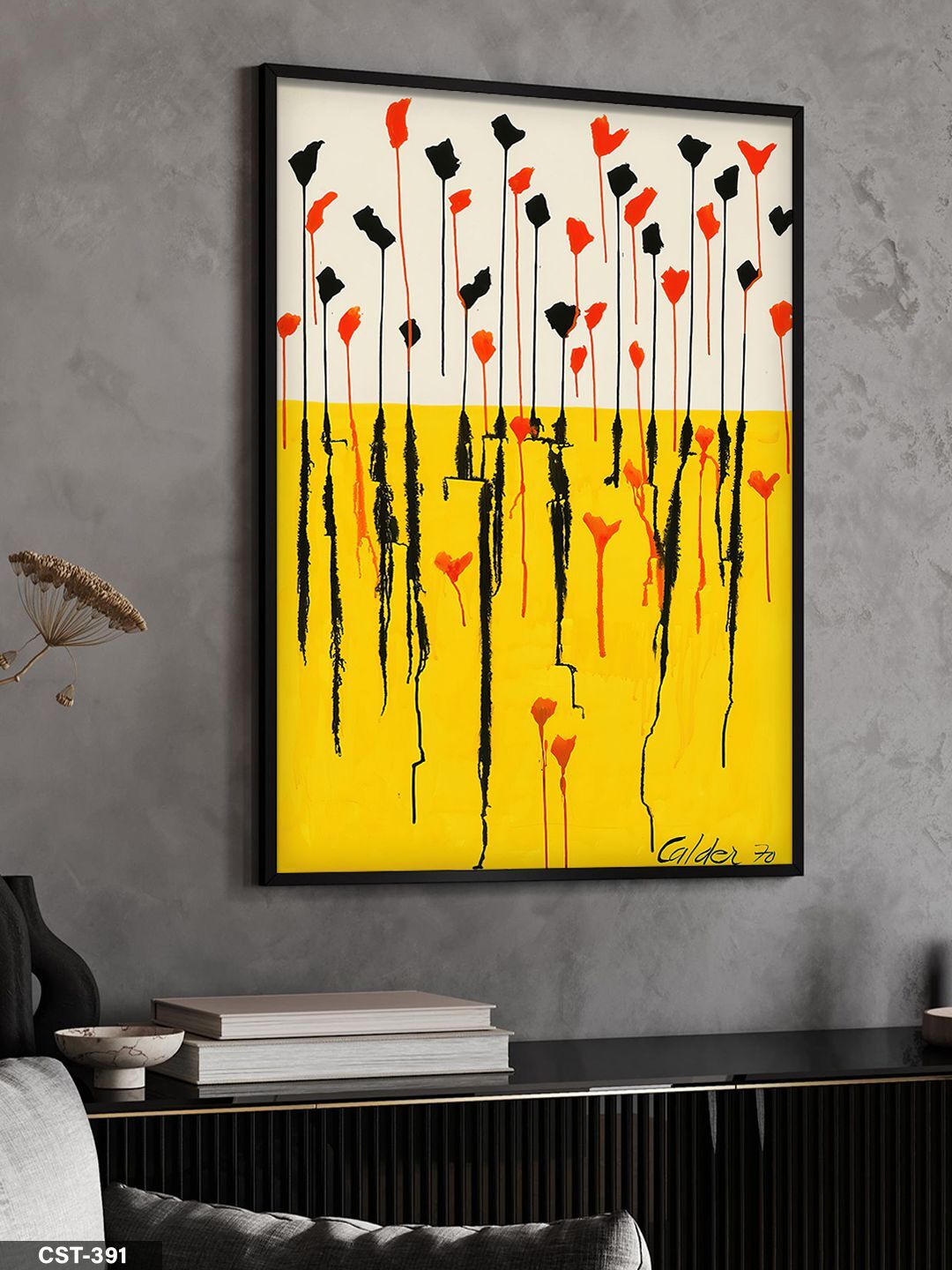 Boya İzleri Tek Parça Ahşap Çerçeveli Tablo Siyah - 30 x 40 CM