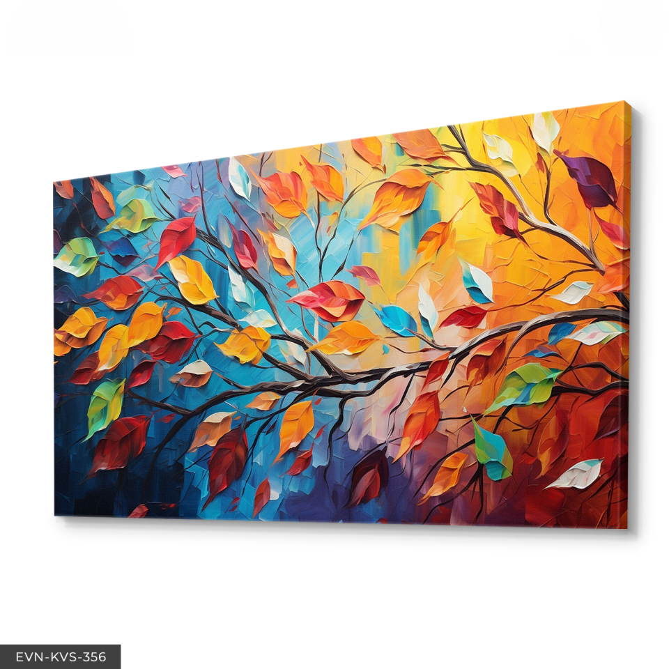 Modern Renkli Çiçek ve Yaprak Kompozisyonu  Tek Parça Kanvas - Canvas Tablo 140 x 90 CM - Çok Renkli