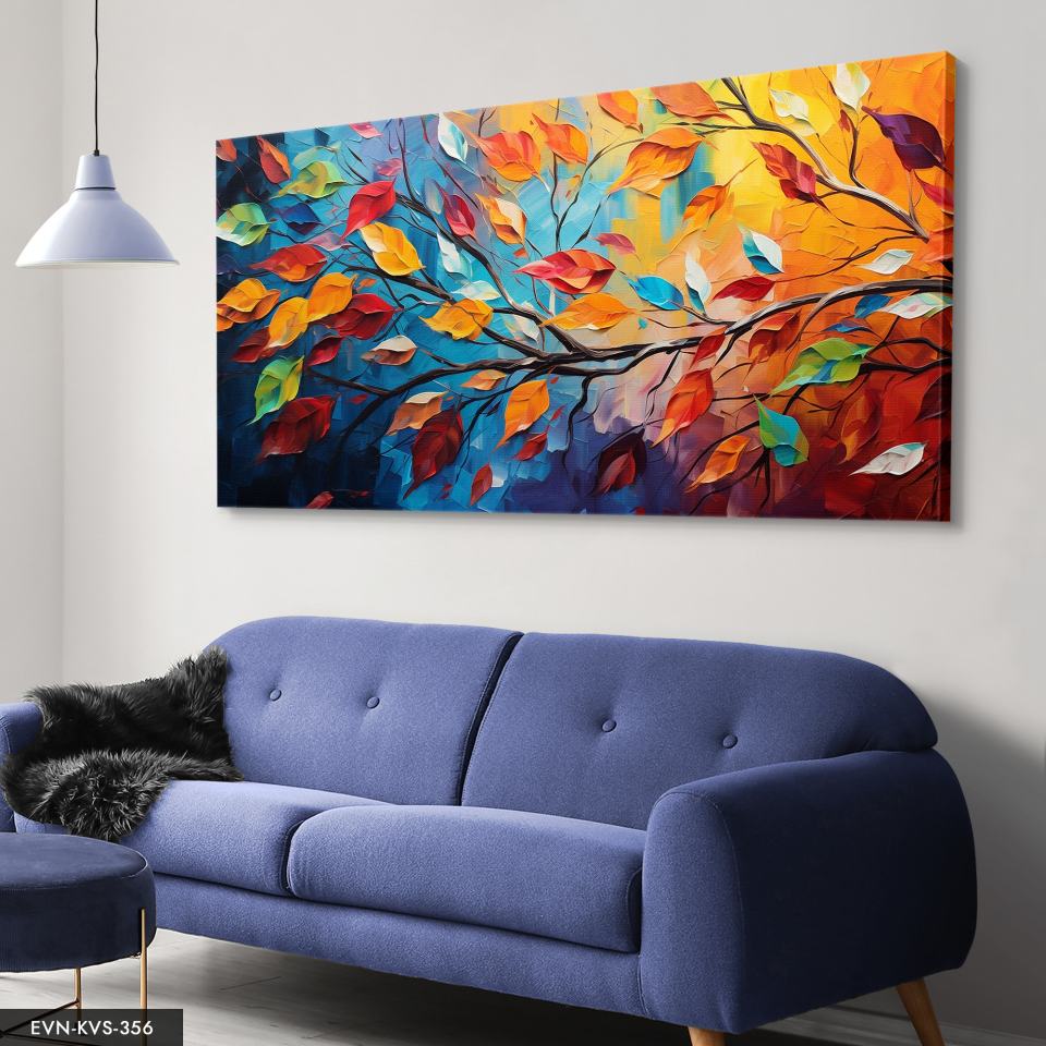 Modern Renkli Çiçek ve Yaprak Kompozisyonu  Tek Parça Kanvas - Canvas Tablo 140 x 90 CM - Çok Renkli