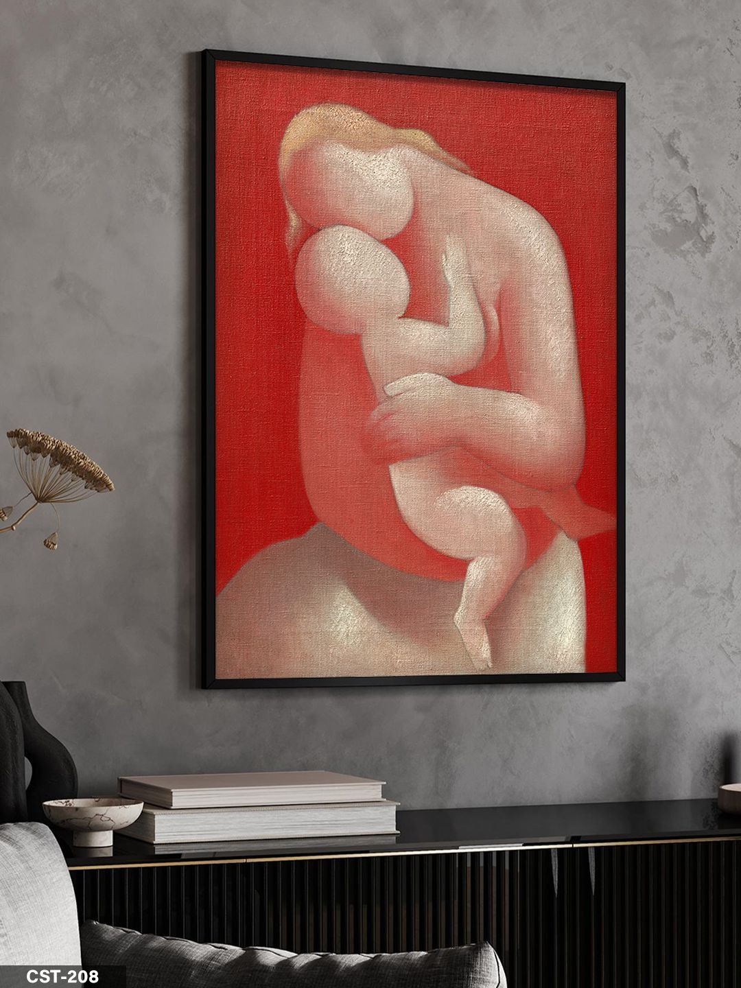 Anne ve Çocuk Tek Parça Ahşap Çerçeveli Tablo Siyah - 50 x 70 CM