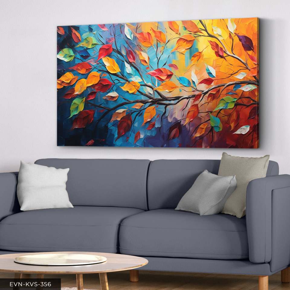 Modern Renkli Çiçek ve Yaprak Kompozisyonu  Tek Parça Kanvas - Canvas Tablo 140 x 90 CM - Çok Renkli