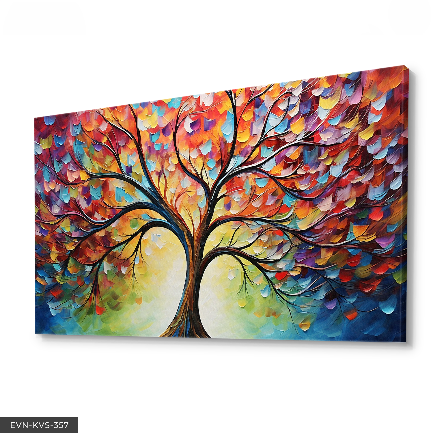 Renkli Soyut Sanat Modern Çiçek ve Yaprak Kompozisyonu Tek Parça Kanvas - Canvas Tablo 140 x 90 CM - Çok Renkli