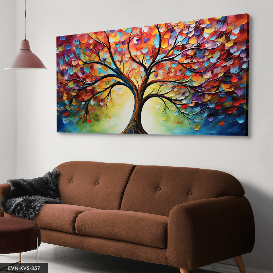 Renkli Soyut Sanat Modern Çiçek ve Yaprak Kompozisyonu Tek Parça Kanvas - Canvas Tablo 140 x 90 CM - Çok Renkli