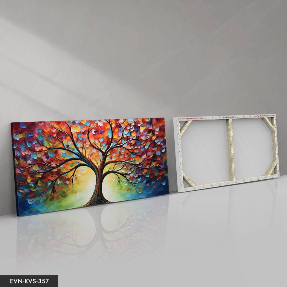 Renkli Soyut Sanat Modern Çiçek ve Yaprak Kompozisyonu Tek Parça Kanvas - Canvas Tablo