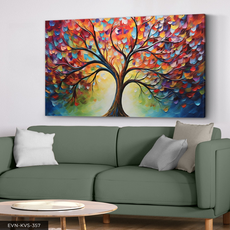 Renkli Soyut Sanat Modern Çiçek ve Yaprak Kompozisyonu Tek Parça Kanvas - Canvas Tablo 140 x 90 CM - Çok Renkli