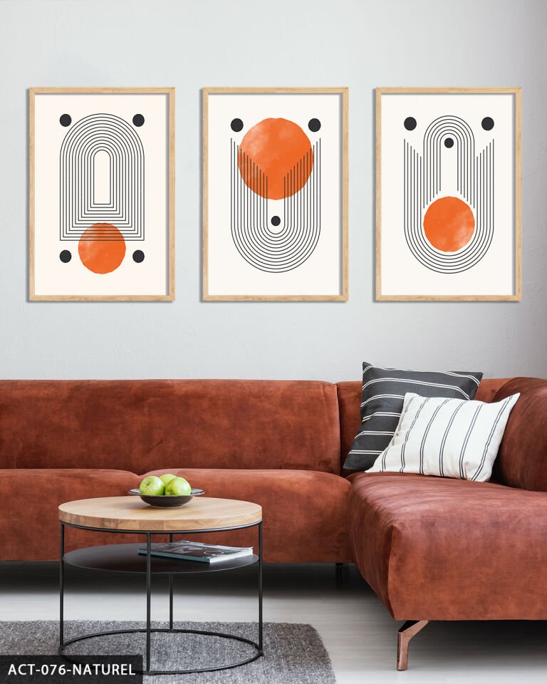 Soyut Desenler 3 Parça Ahşap Çerçeveli Tablo Naturel - 20 x 30 CM