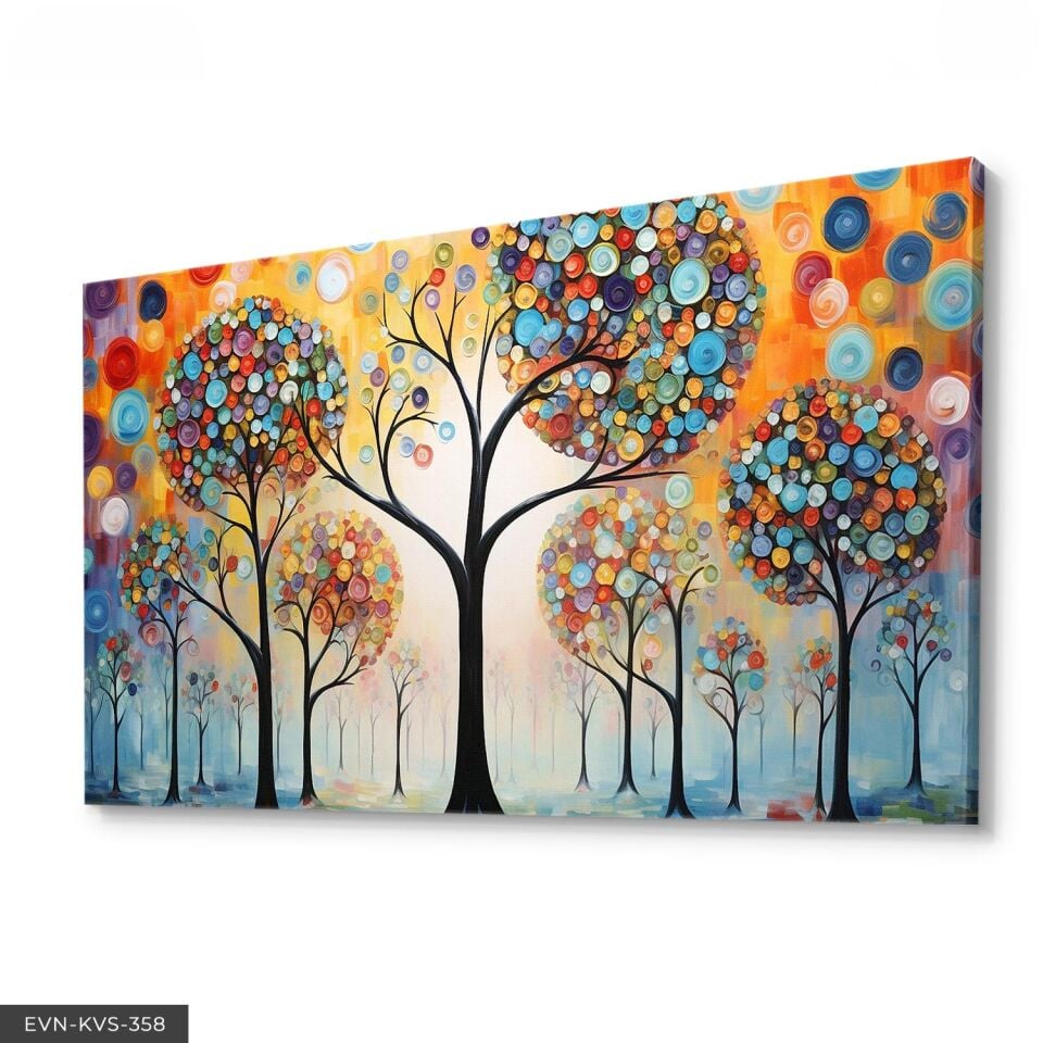 Renkli Soyut Sanat Modern Çiçek ve Yaprak Kompozisyonu Tek Parça Kanvas - Canvas Tablo