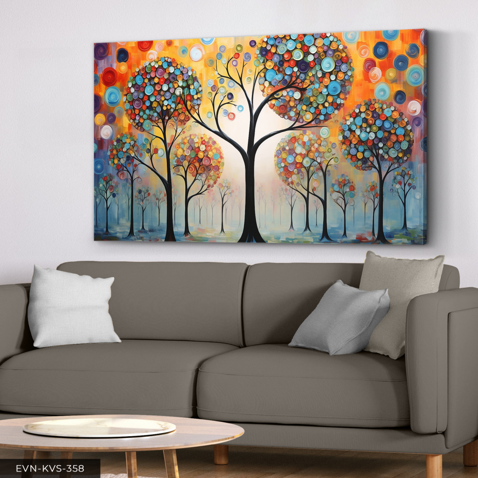 Renkli Soyut Sanat Modern Çiçek ve Yaprak Kompozisyonu Tek Parça Kanvas - Canvas Tablo 40 x 30 CM - Çok Renkli