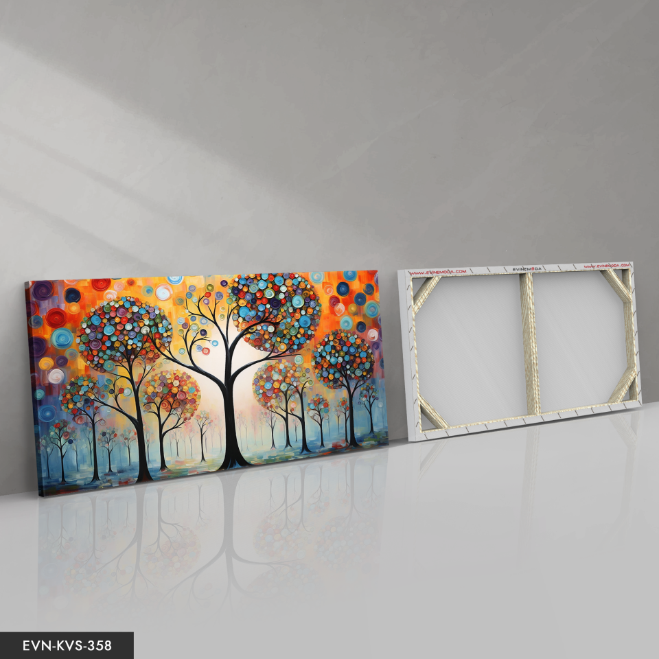 Renkli Soyut Sanat Modern Çiçek ve Yaprak Kompozisyonu Tek Parça Kanvas - Canvas Tablo 40 x 30 CM - Çok Renkli